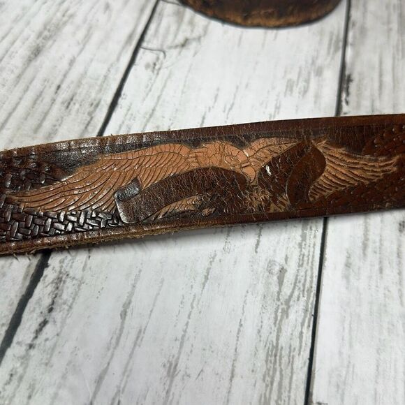 Brazos Joes Belts Leather Eagle Belt Buckle Sz.30 Brown Ornate Belt - Picture 4 of 9